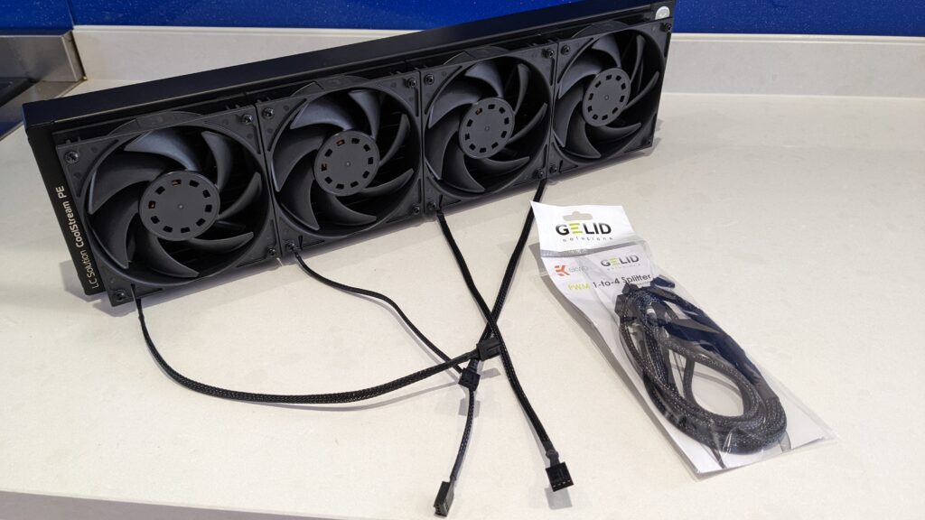 480mm cooling rad + EK Varder fans and 4 way splitter