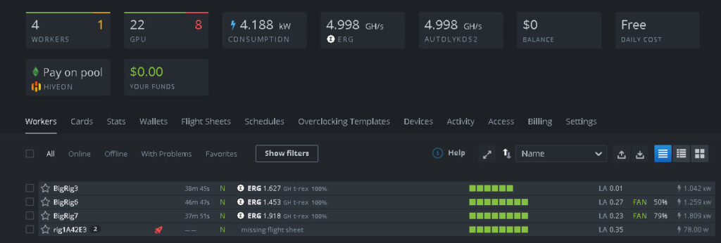 New rig now added to HiveOS ready for Overclocking and Flight Sheet assingment