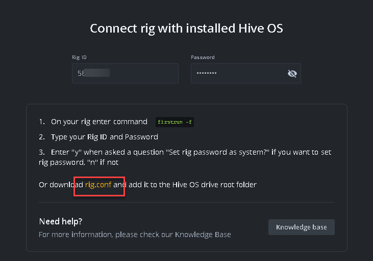 Download this rig.conf file for HiveOS