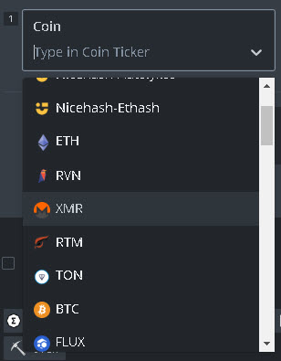 Select your coin in the coin tracker