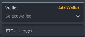 Select a pre-configured wallet or use the orange link to create a new one