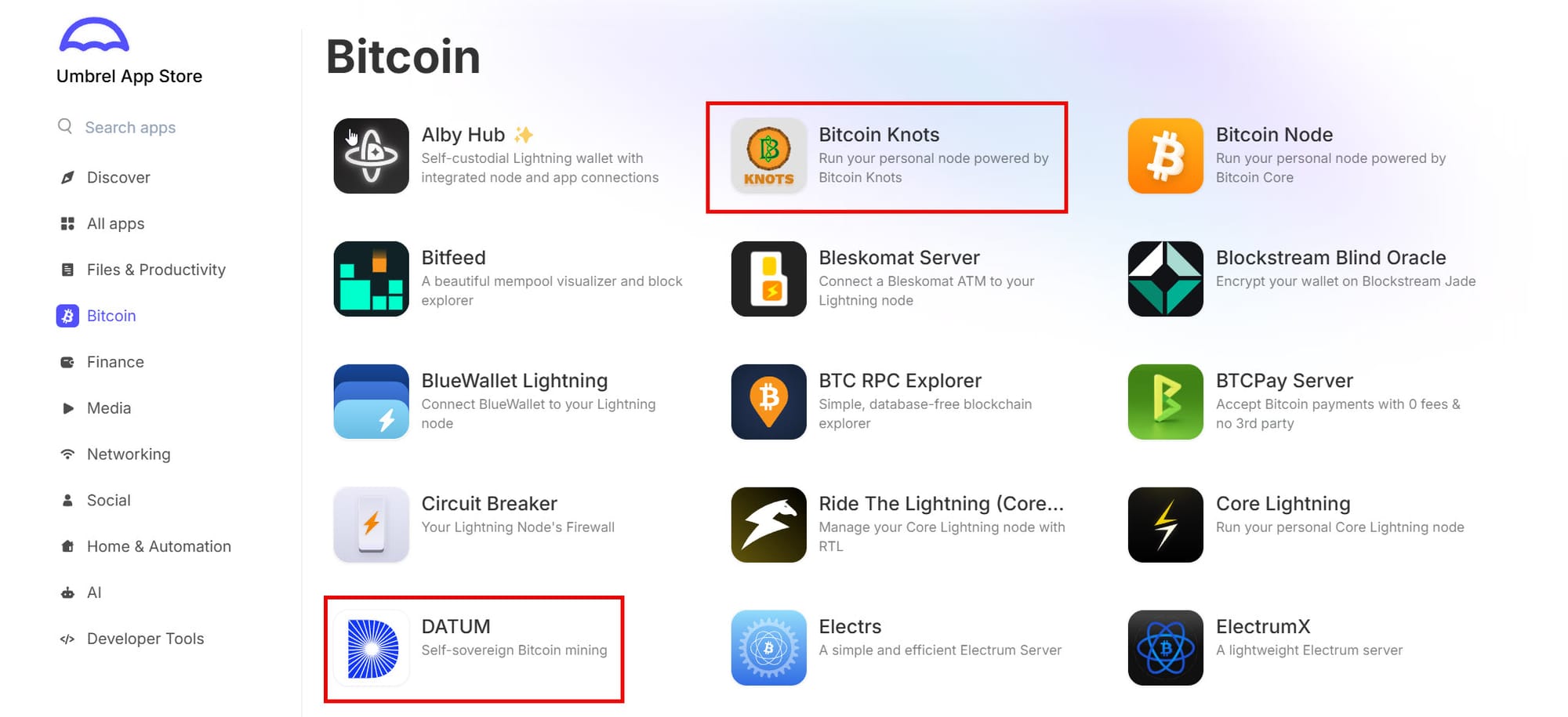 Install Bitcoin Knots and DATUM from the app store